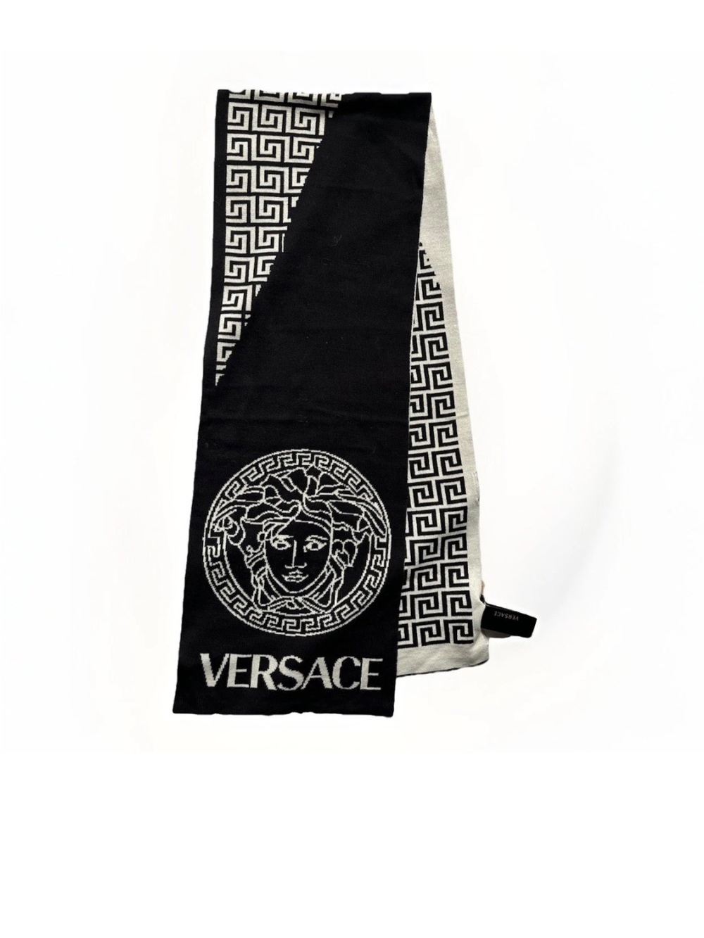 NWT Versace Wool Blend Medusa Head Reversible Black / White Long Scarf